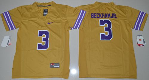 Tigers #3 Odell Beckham Jr Gridiron Gold Limited Legend Stitched Youth NCAA Jersey